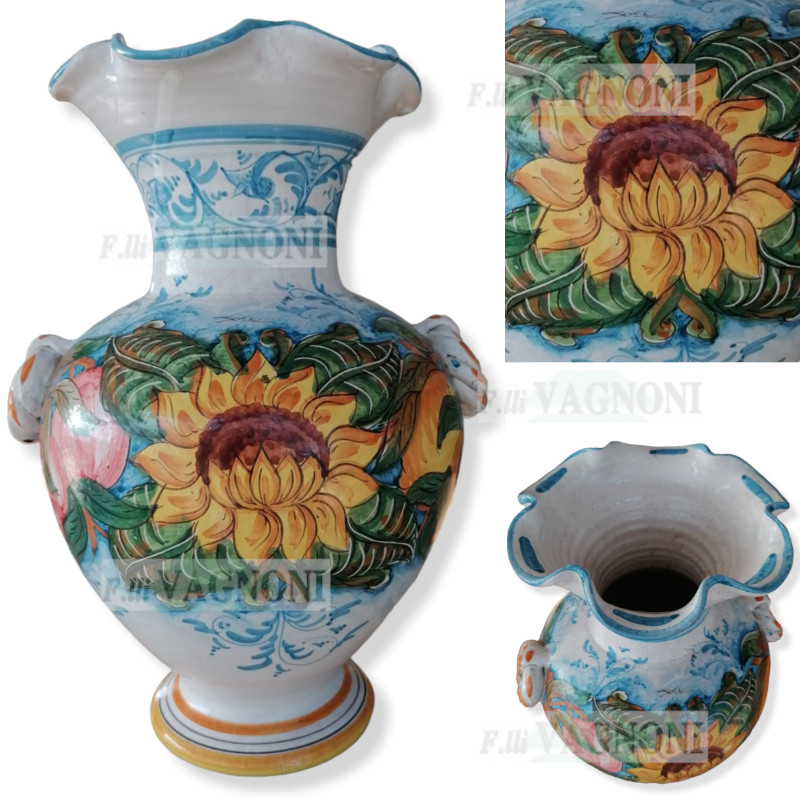 VASO SMERLATO PORTAFIORI IN CERAMICA DERUTA DECORAT GIRSOLI